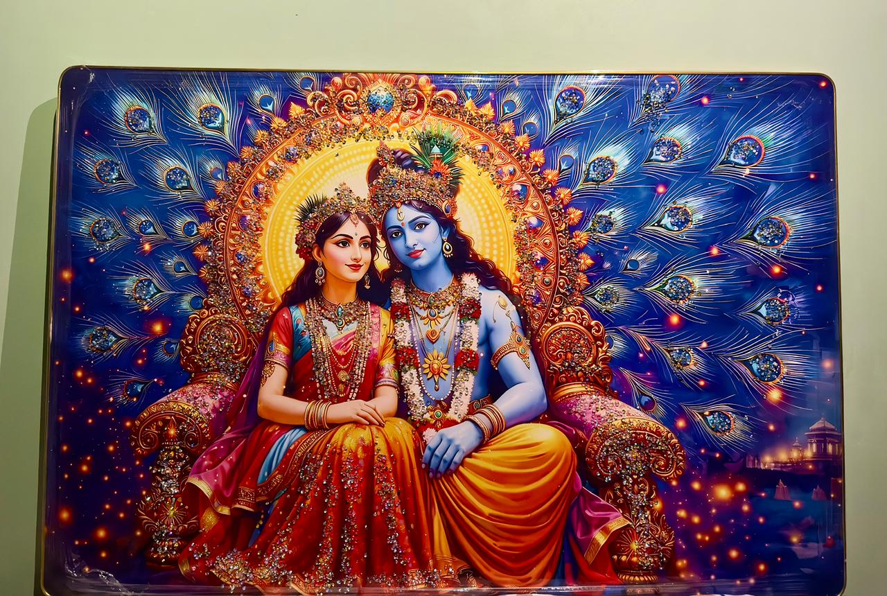 Majestic Radha Krishna on Peacock Throne