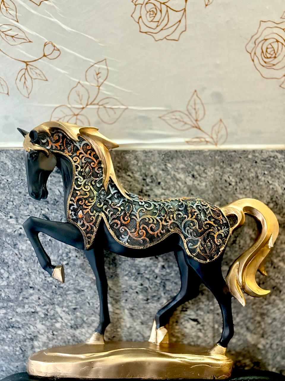 Royal Black & Gold Horse Showpiece