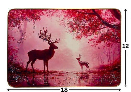 Crimson Forest Deer Crystal Art Tray