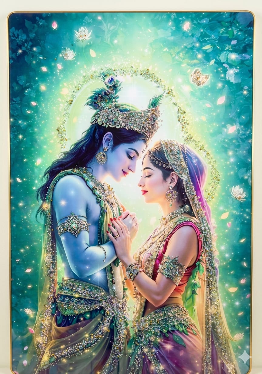 Radha Krishna: The Celestial Union 3D Crystal Relief