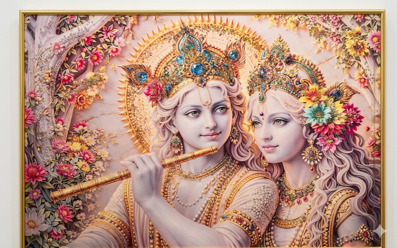 Radha Krishna Floral 3D Relief