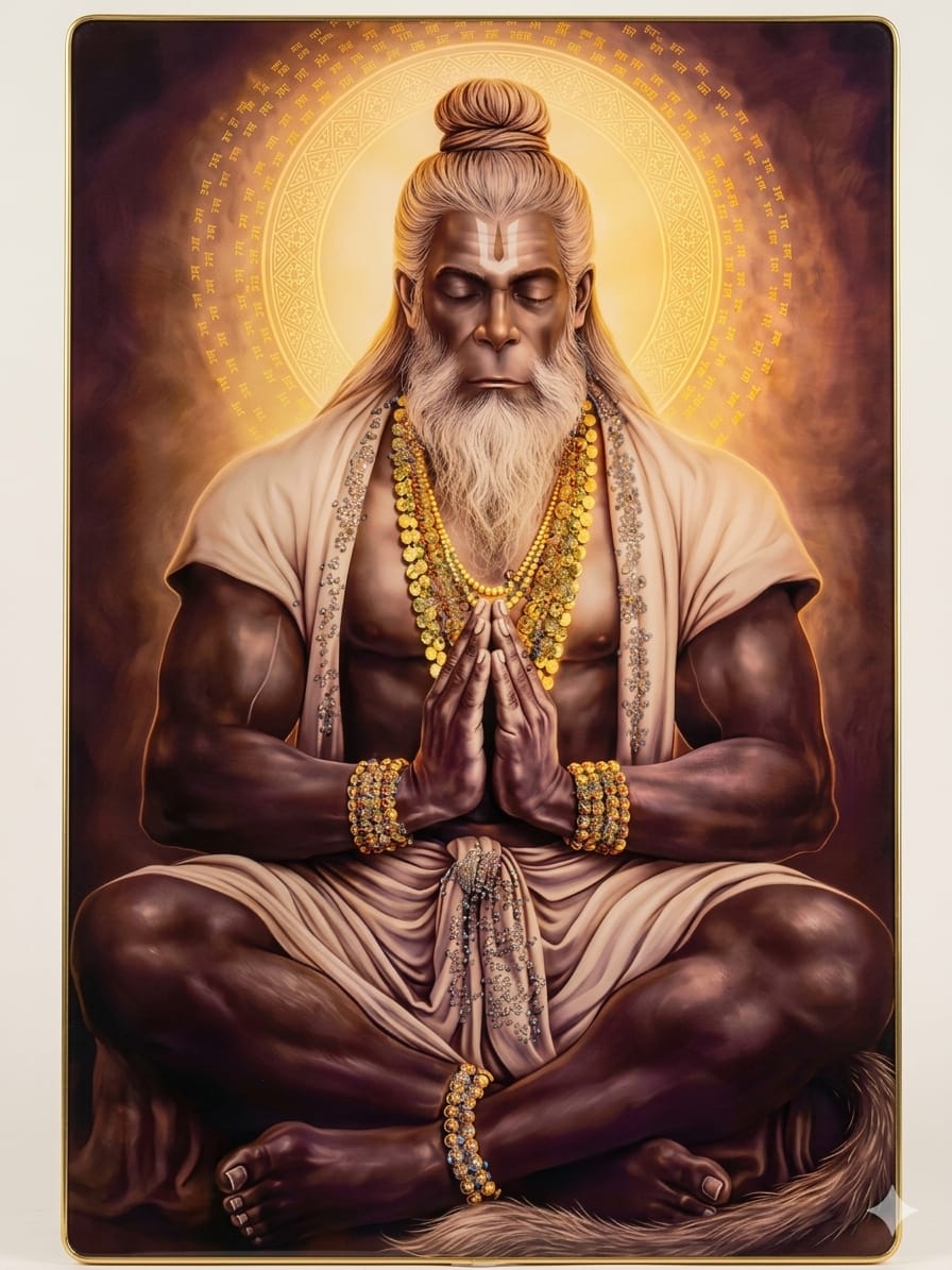 The Meditative Mahavir: Divine Hanuman 3D Relief