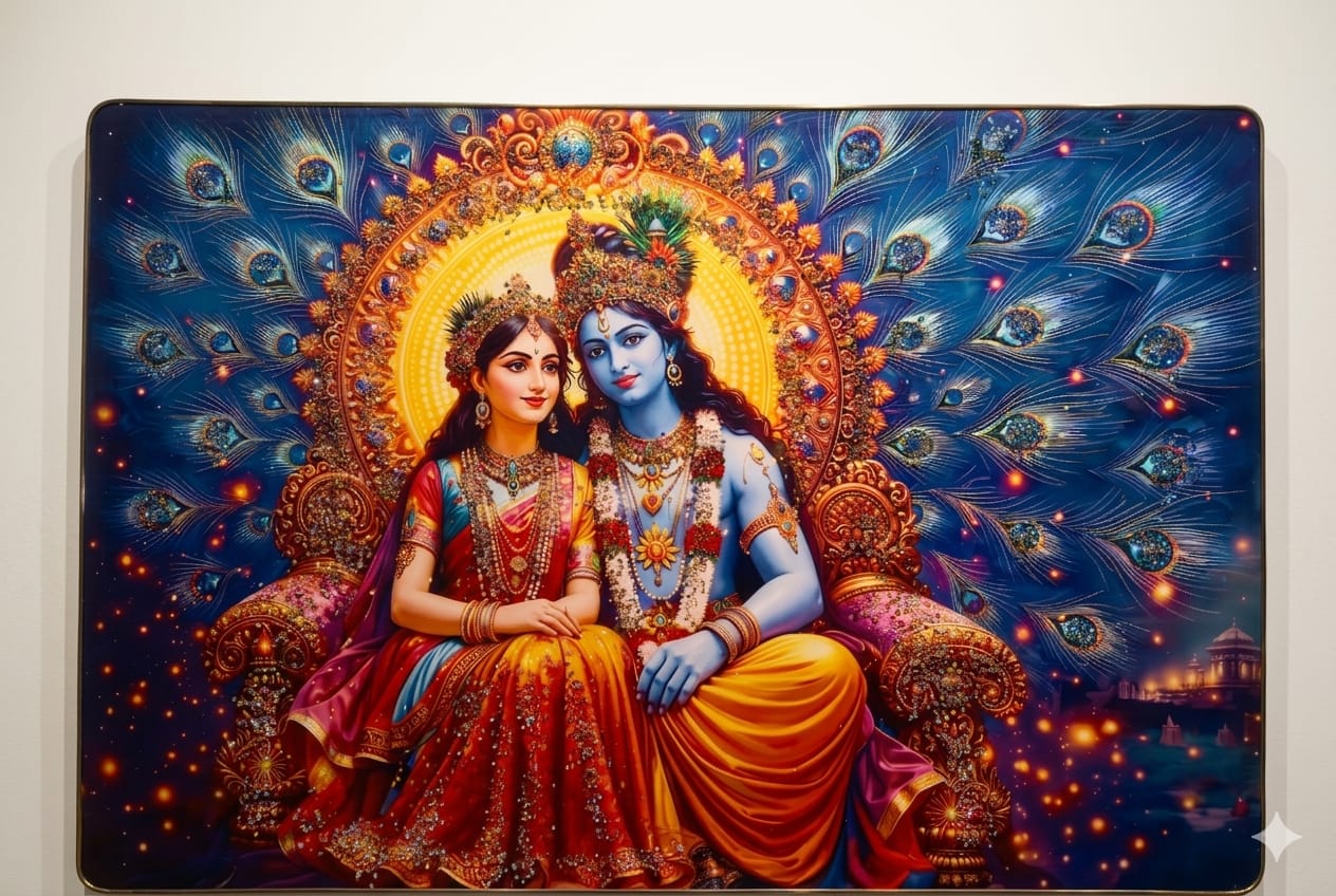 Majestic Radha Krishna on Peacock Throne