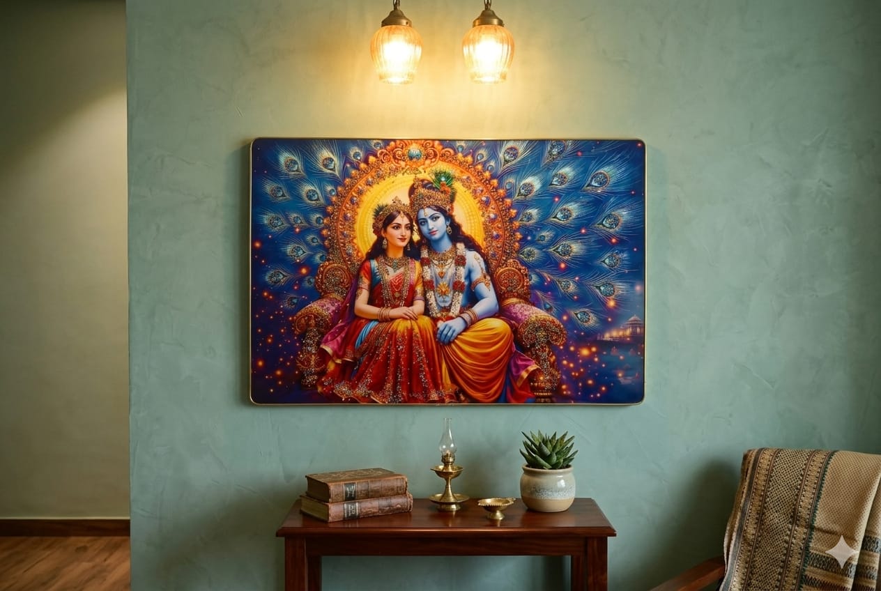 Majestic Radha Krishna on Peacock Throne