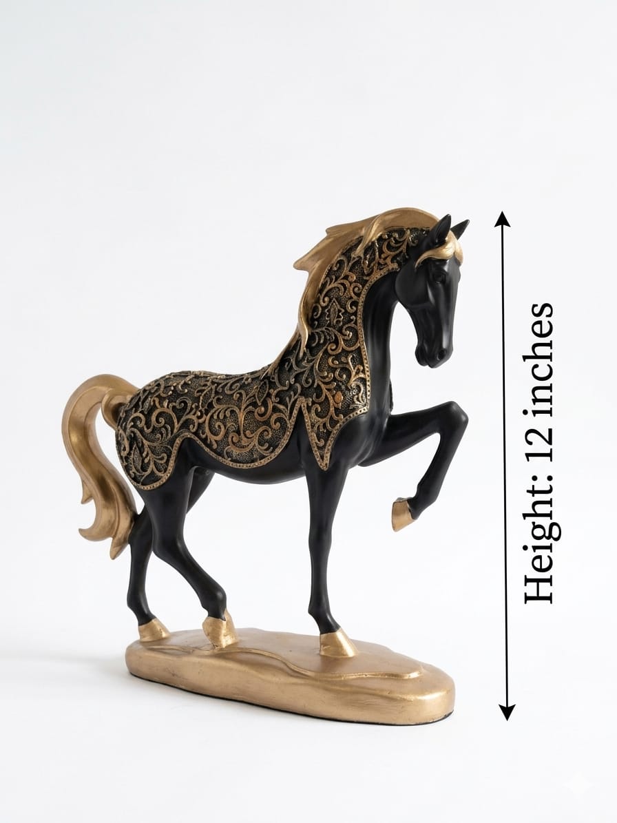 Royal Black & Gold Horse Showpiece
