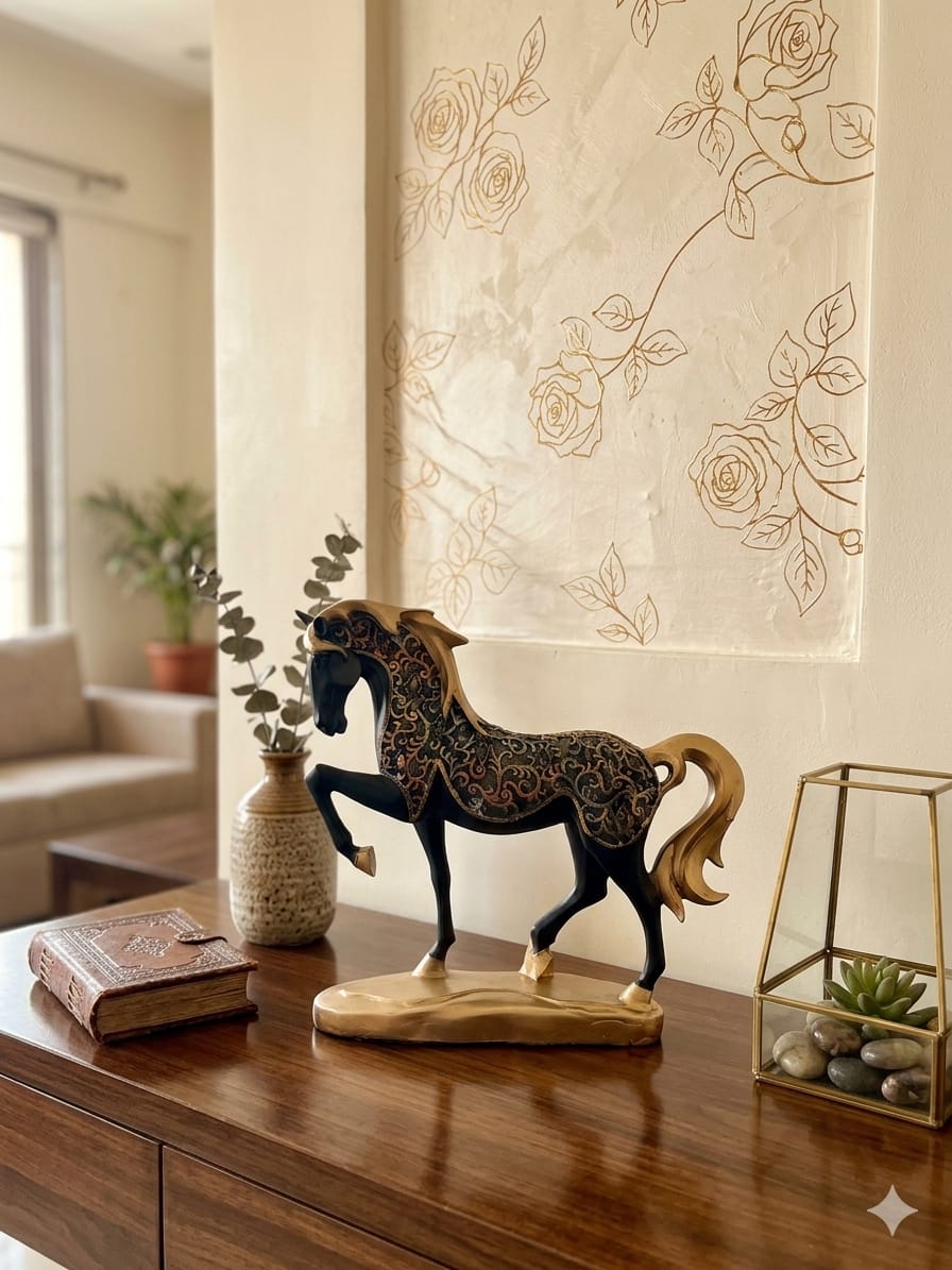 Royal Black & Gold Horse Showpiece